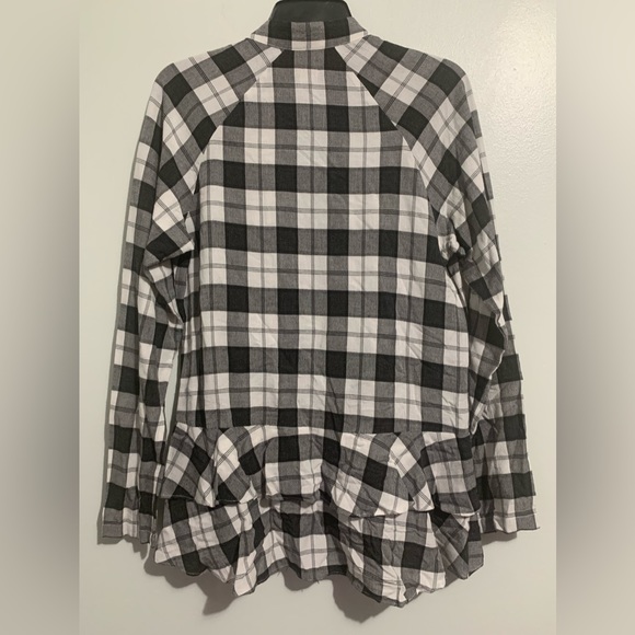 Nicole Miller Artelier Boyfriend Tie Front Ruffle Plaid Long Sleeve 84% Viscose - Picture 5 of 5